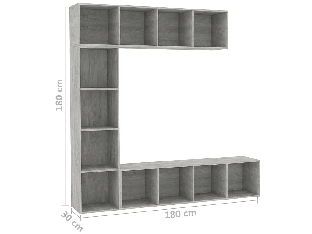 Set Mobili Libreria/Porta TV 3 pz Grigio Cemento 180x30x180 cm