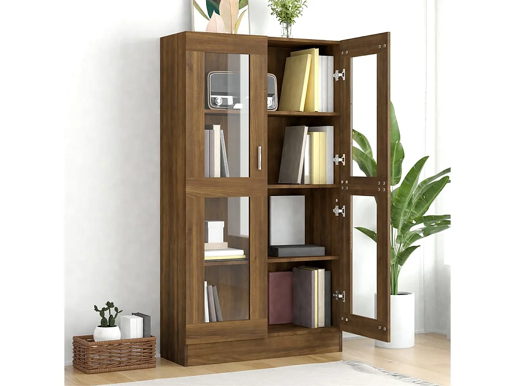 Vitrinekast 82,5x30,5x150 cm bewerkt hout bruin eikenkleur