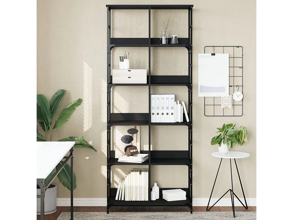 Libreria Nera 78,5x33x188,5 cm in Legno Multistrato