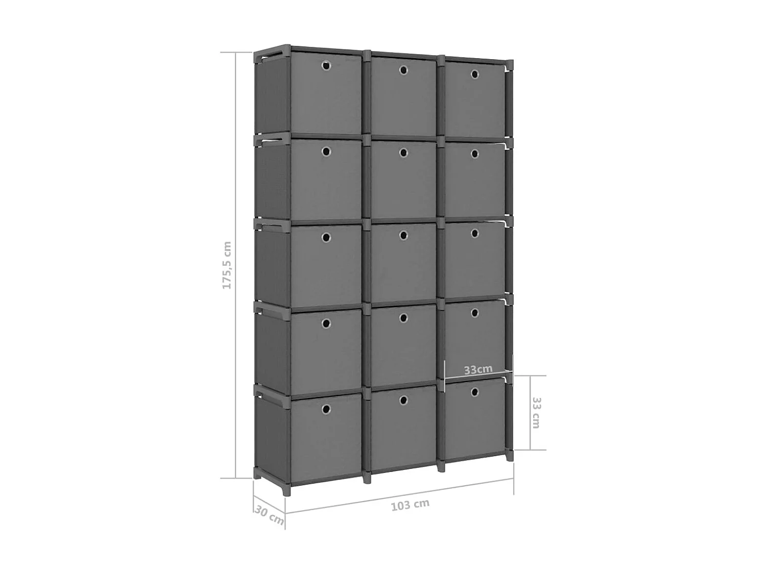 Étagère à 15 cubes avec boîtes Gris 103x30x175,5 cm Tissu