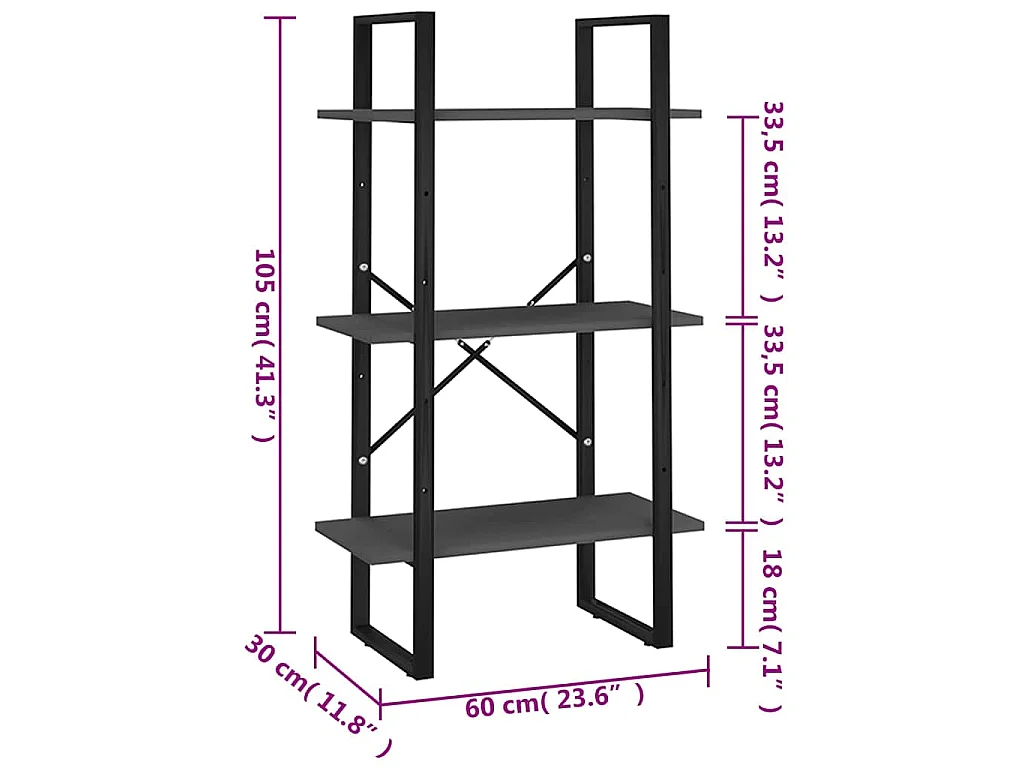 Étagère de rangement gris 60x30x105 cm bois d'ingénierie