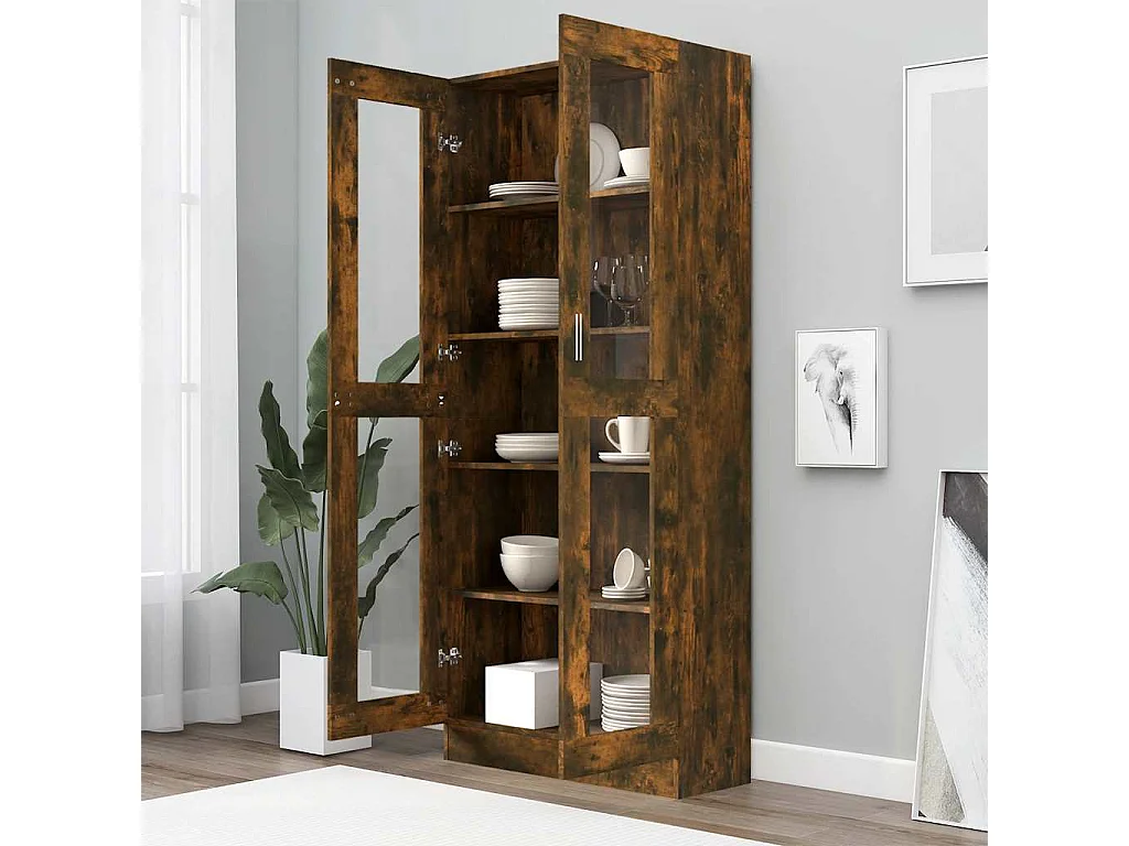 Armoire à vitrine Chêne fumé 82,5x30,5x185 cm Bois ingénierie