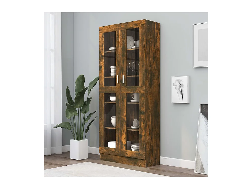 Vitrinenschrank Räuchereiche 82,5x30,5x185,5 cm Holzwerkstoff