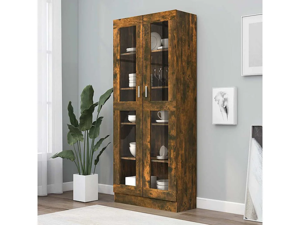 Armoire à vitrine Chêne fumé 82,5x30,5x185 cm Bois ingénierie