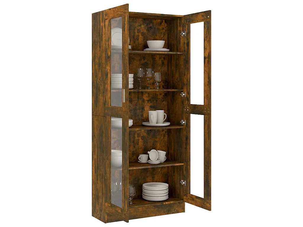 Armoire à vitrine Chêne fumé 82,5x30,5x185 cm Bois ingénierie