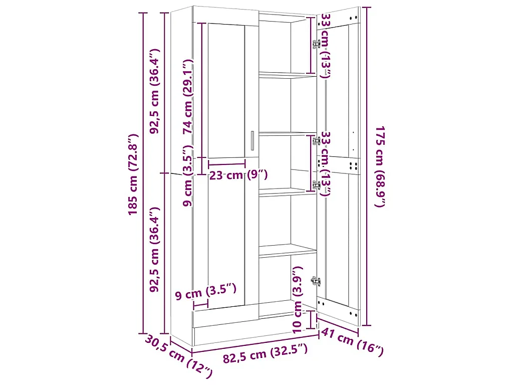 Armoire à vitrine Chêne fumé 82,5x30,5x185 cm Bois ingénierie