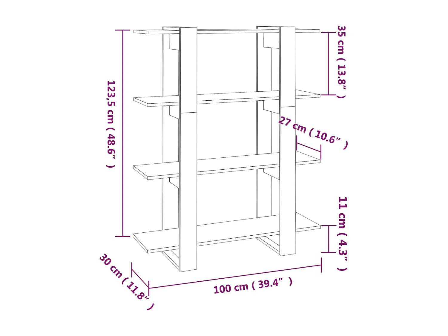 Bücherregal/Raumteiler Schwarz 100x30x123,5 cm