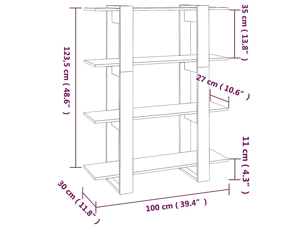 Bücherregal/Raumteiler Schwarz 100x30x123,5 cm