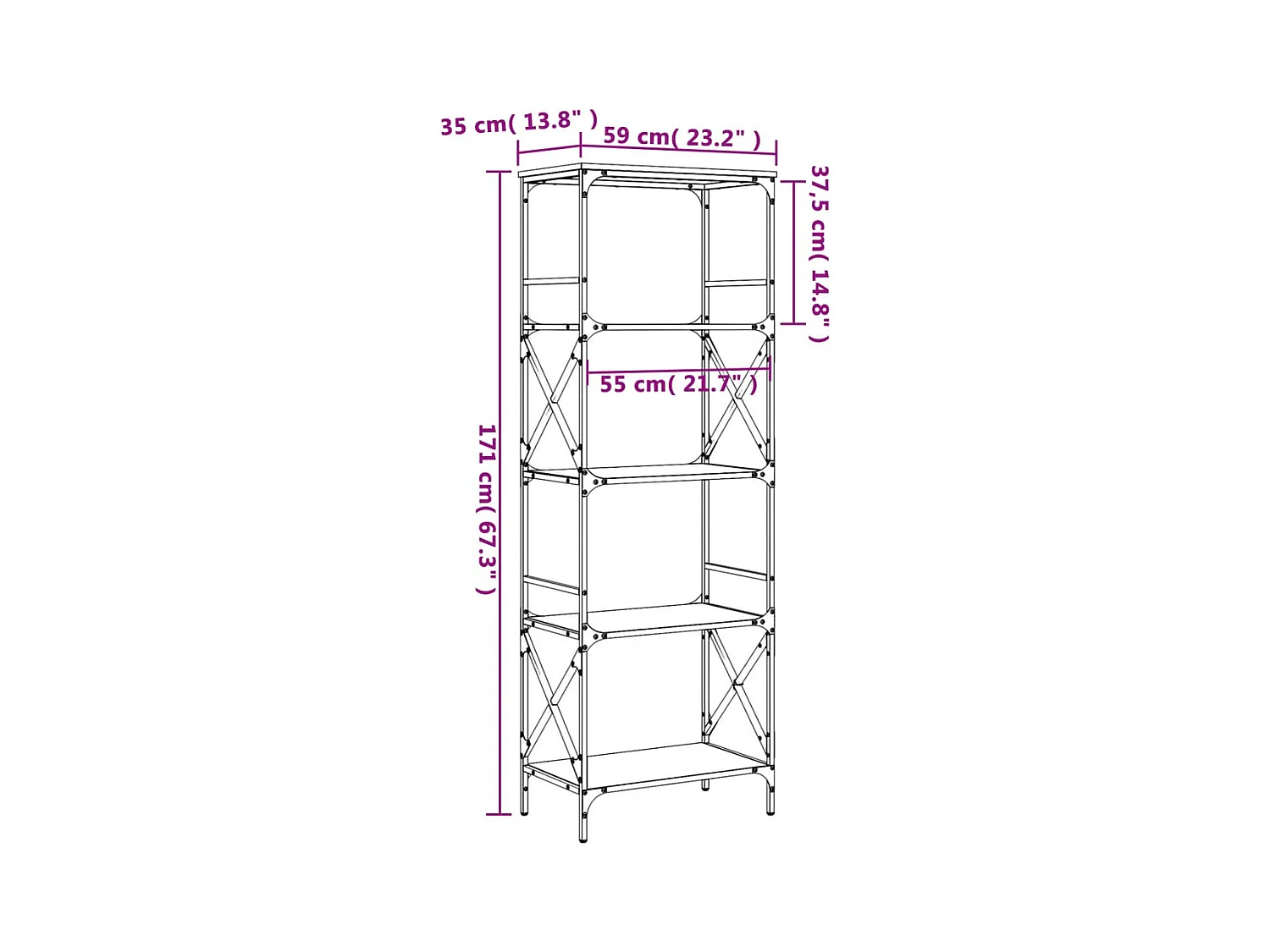 Boekenkast 5-laags 59x35x171 cm bewerkt hout zwart