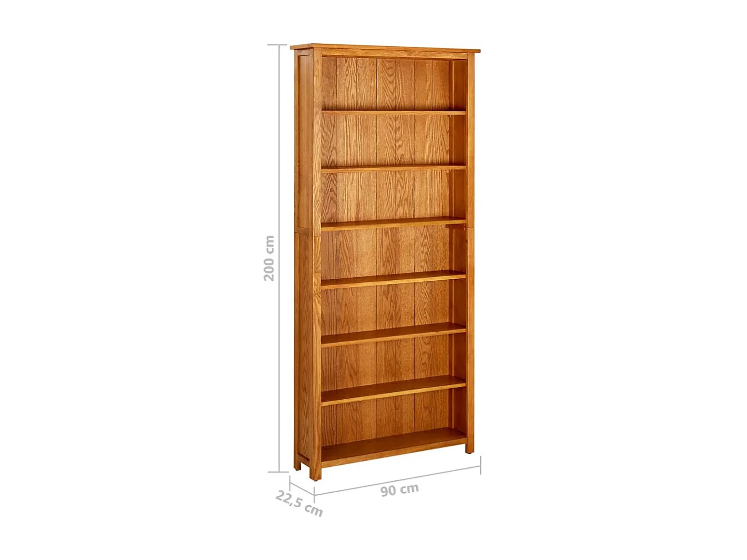 Bücherregal 7 Fächer 90x22,5x200 cm Massivholz Eiche