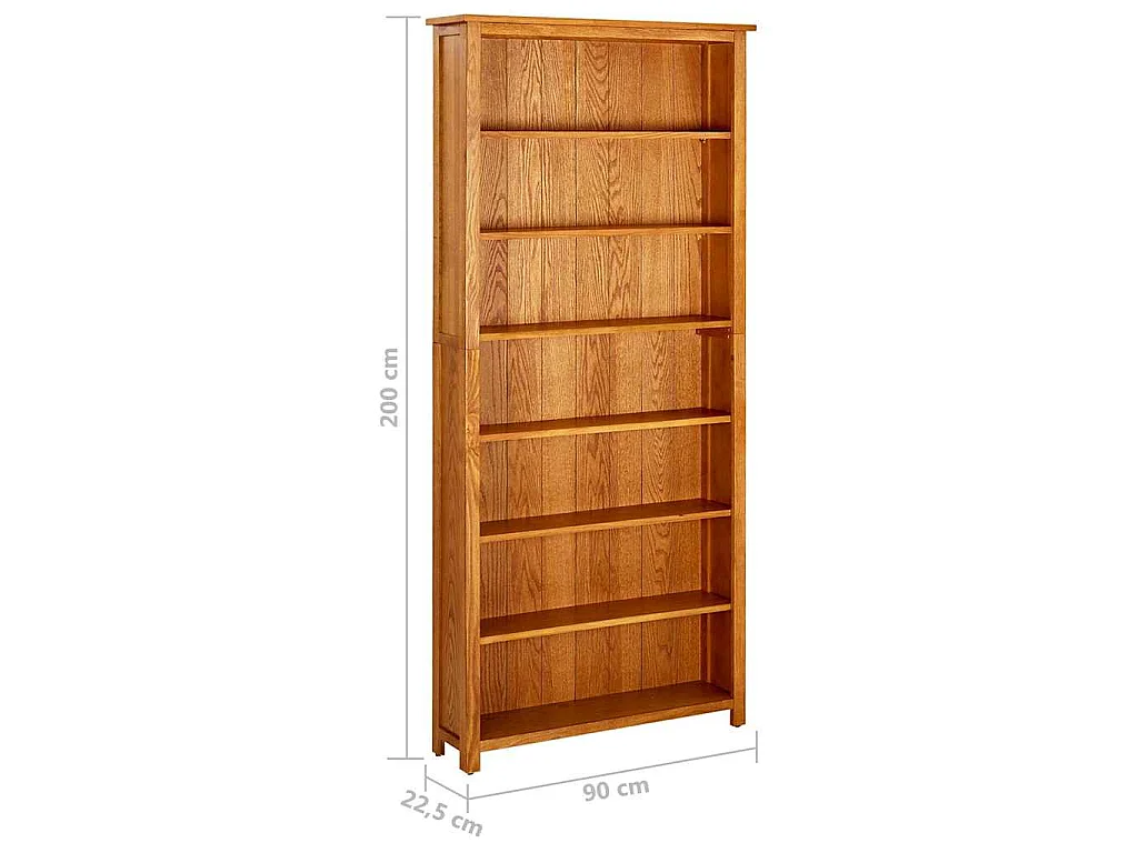 Boekenkast met 7 schappen 90x22,5x200 cm massief eikenhout