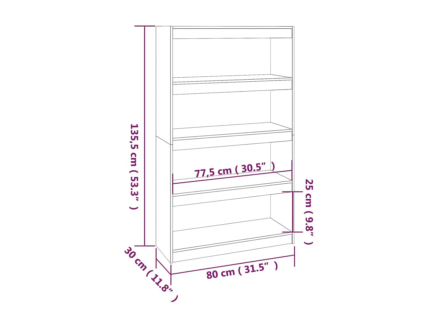 Boekenkast/kamerscherm 80x30x135,5 cm massief grenenhout wit