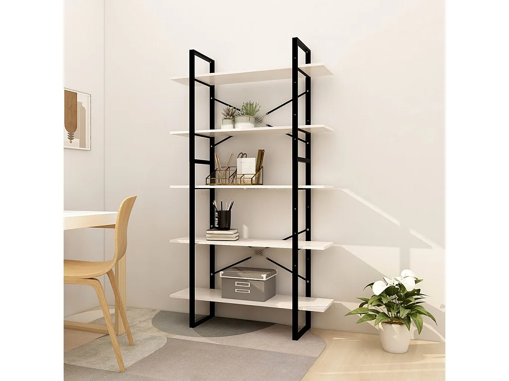 Bibliothèque à 5 niveaux Blanc 100x30x175 cm Bois de pin