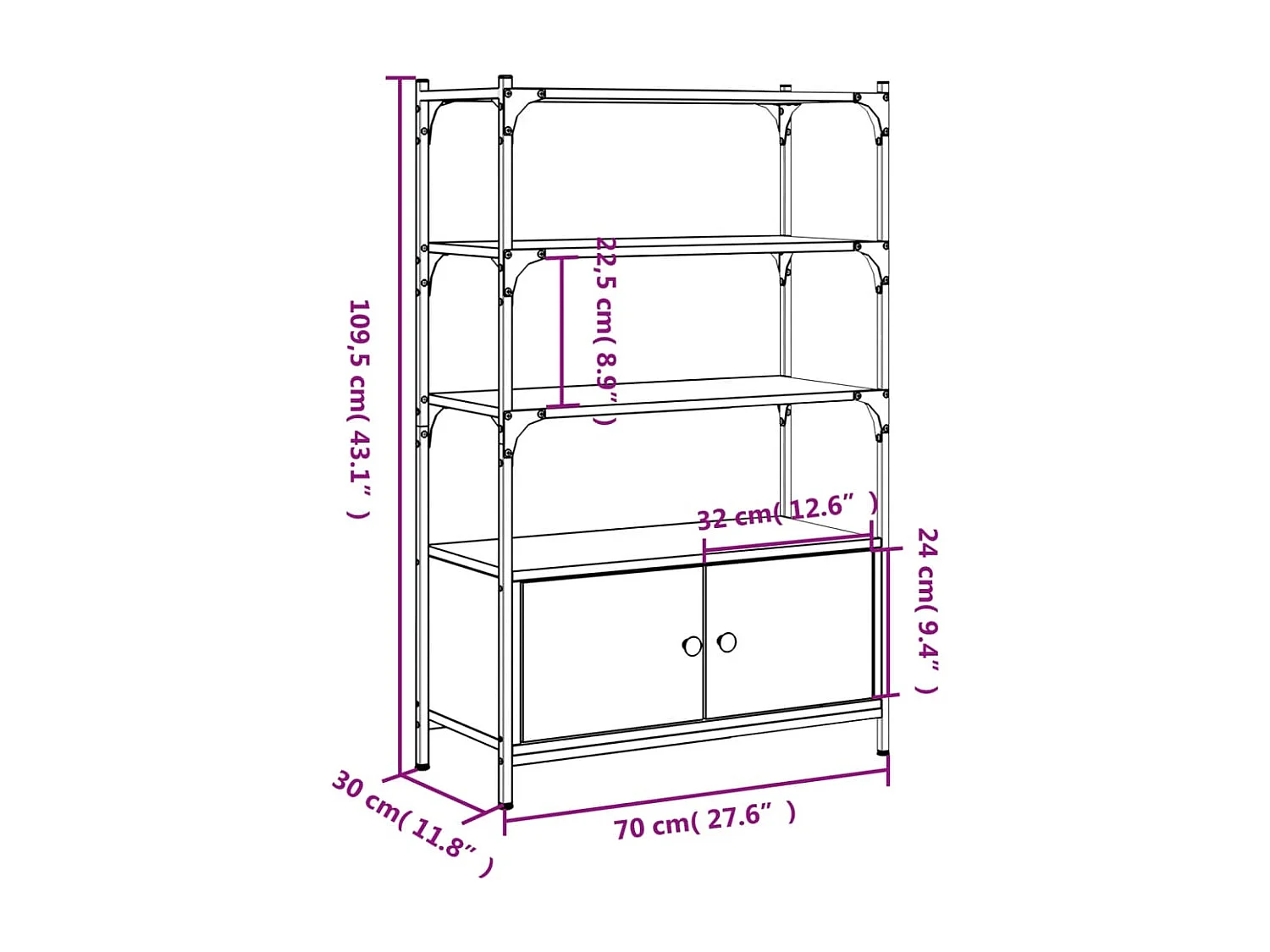Boekenkast 3-laags 70x30x109,5 cm bewerkt hout zwart