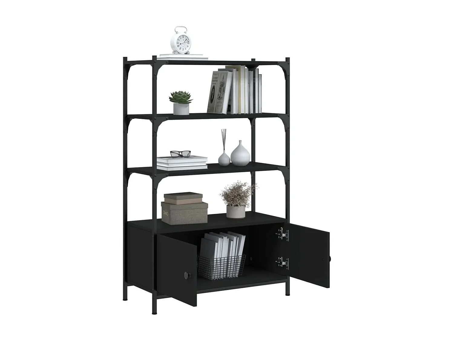 Boekenkast 3-laags 70x30x109,5 cm bewerkt hout zwart