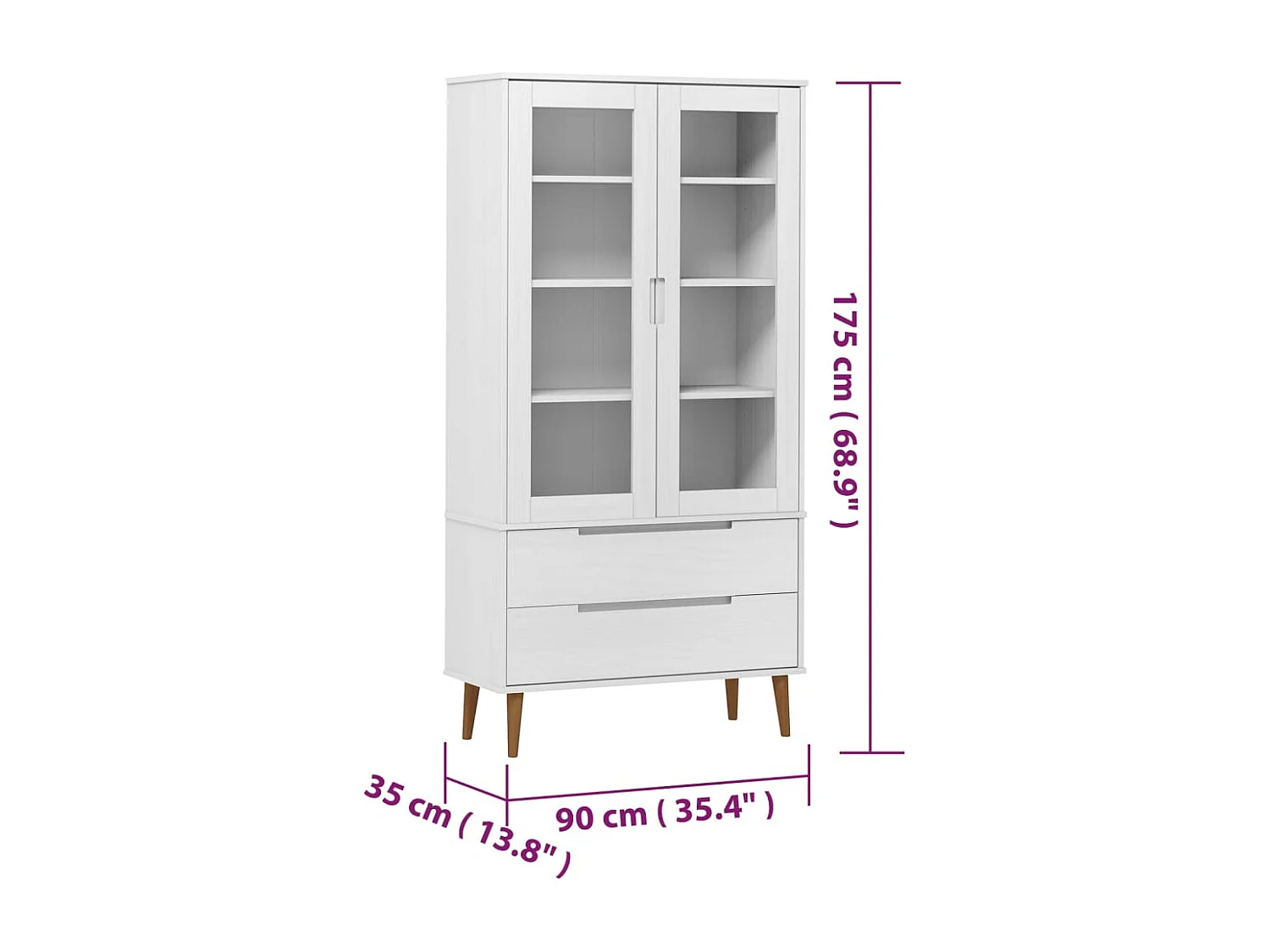 Armoire à vitrine MOLDE Blanc 90x35x175 cm Bois de pin massif