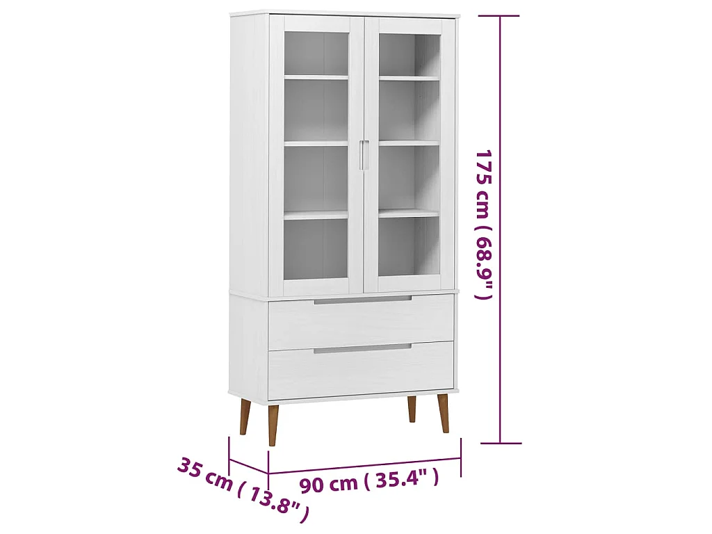 Mueble vitrina MOLDE madera maciza de pino blanco 90x35x175 cm