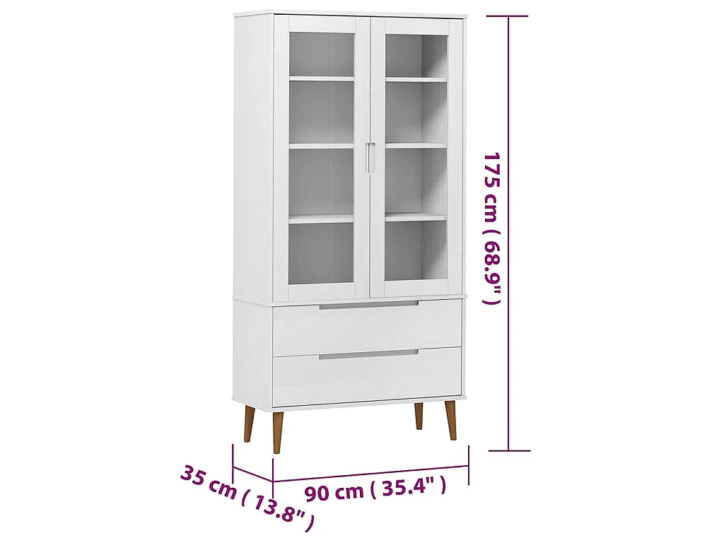 Mueble vitrina MOLDE madera maciza de pino blanco 90x35x175 cm