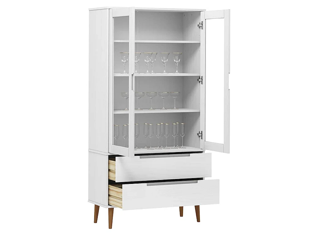 Mueble vitrina MOLDE madera maciza de pino blanco 90x35x175 cm