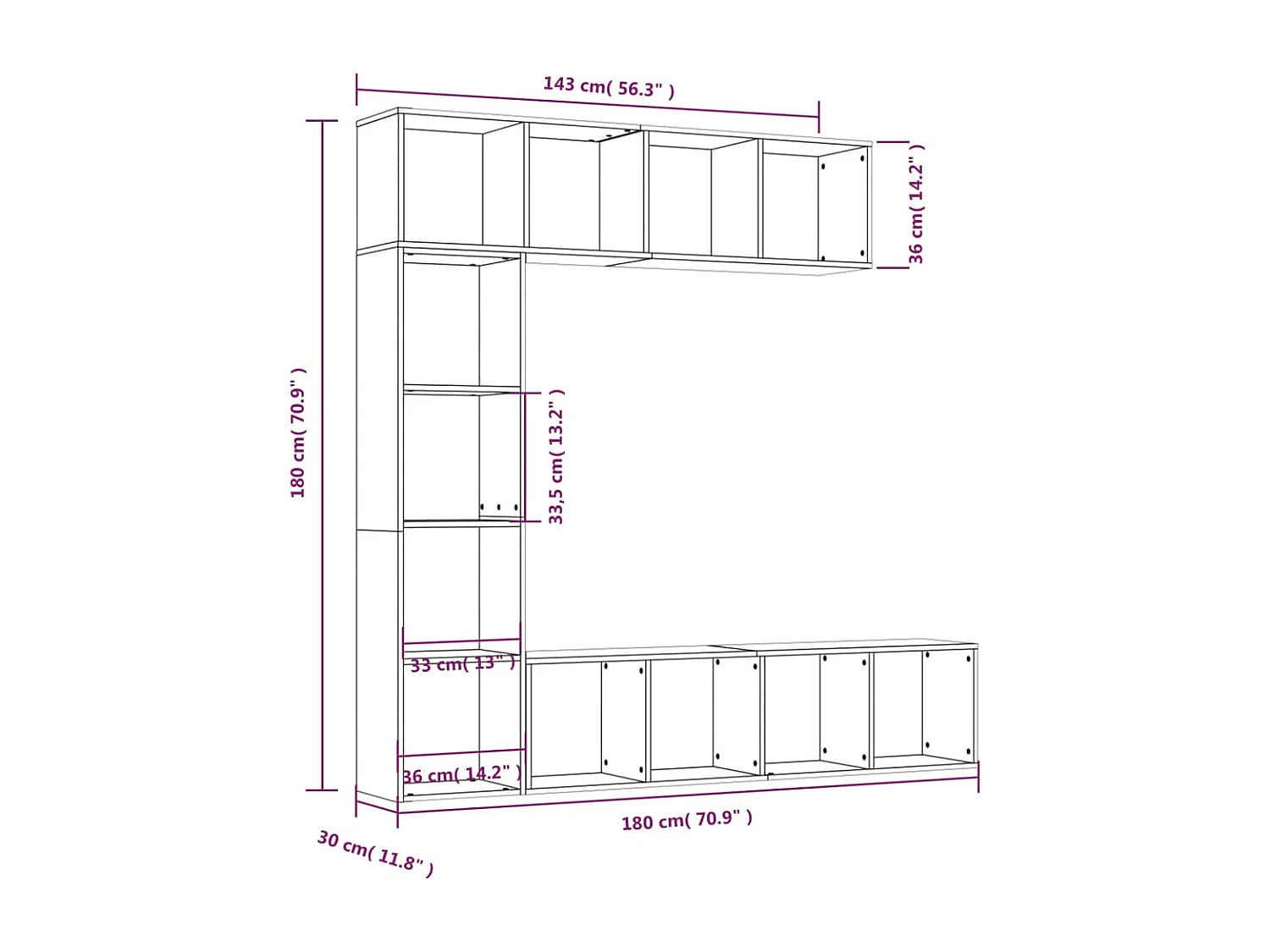 Set Mobili Libreria / Porta TV 3 pz Grigio Sonoma 180x30x180 cm