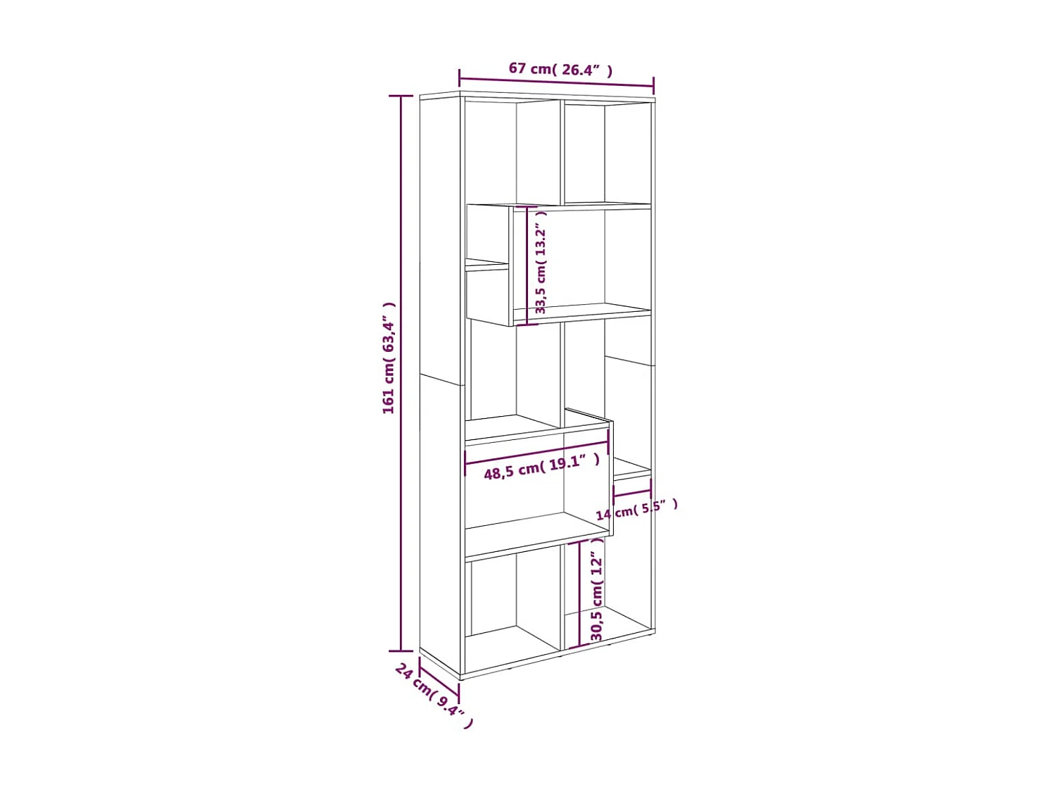 Libreria Rovere Marrone 67x24x161 cm in Legno Multistrato