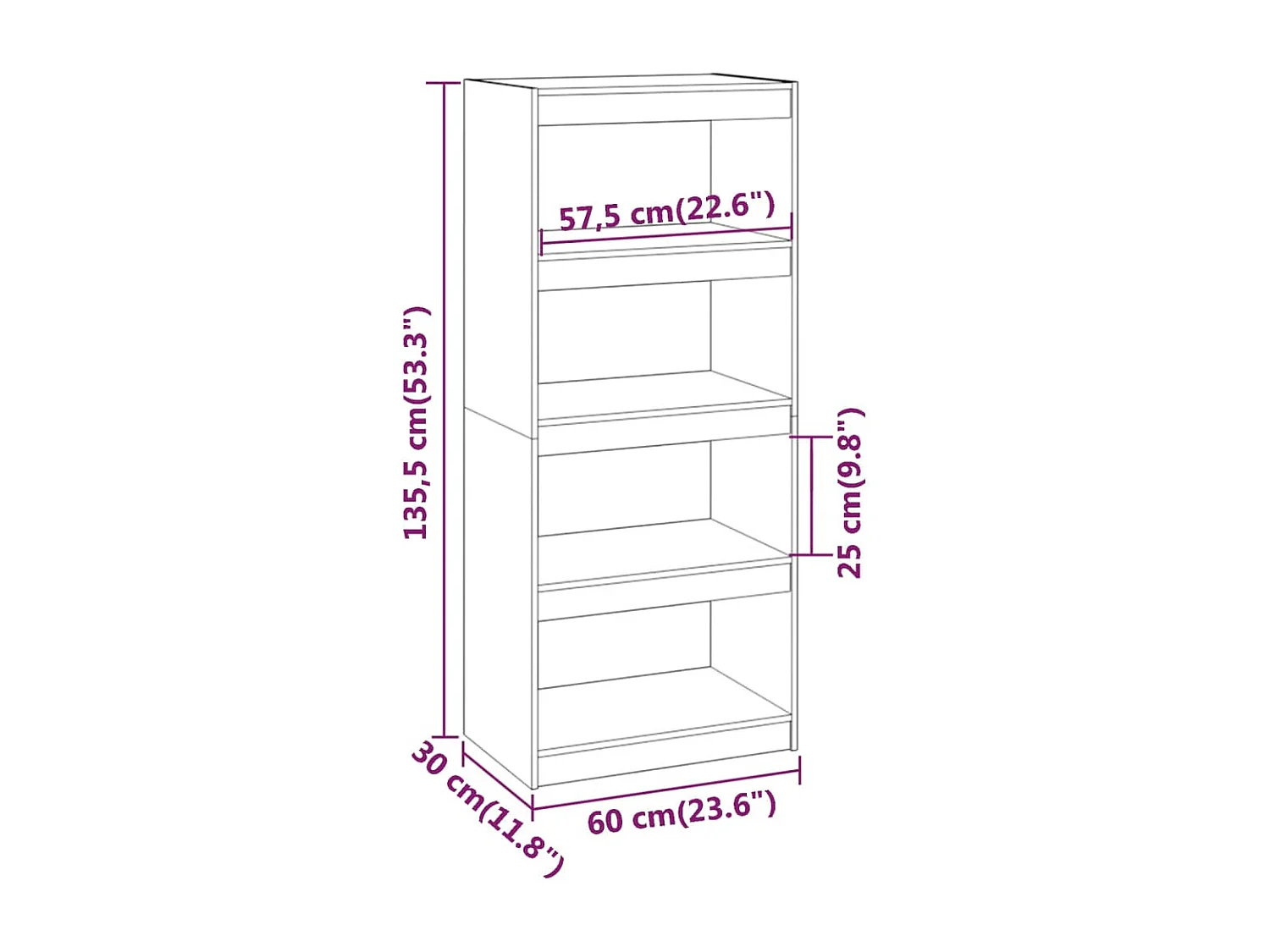 Bücherregal/Raumteiler Honigbraun 60x30x135,5 cm Kiefernholz