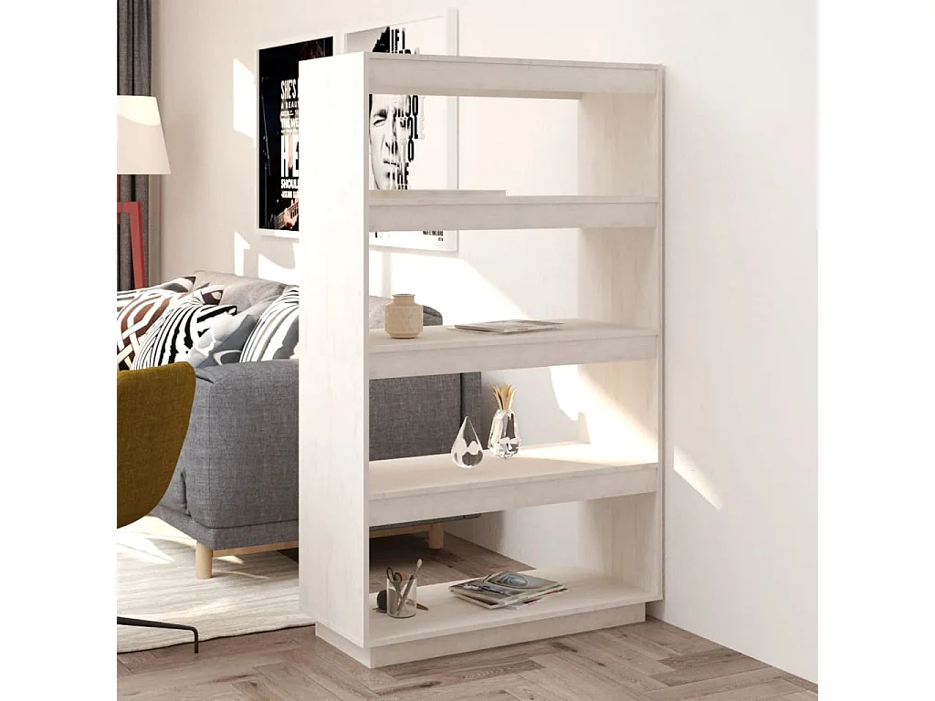 Boekenkast/kamerscherm 80x35x135 cm massief grenenhout wit