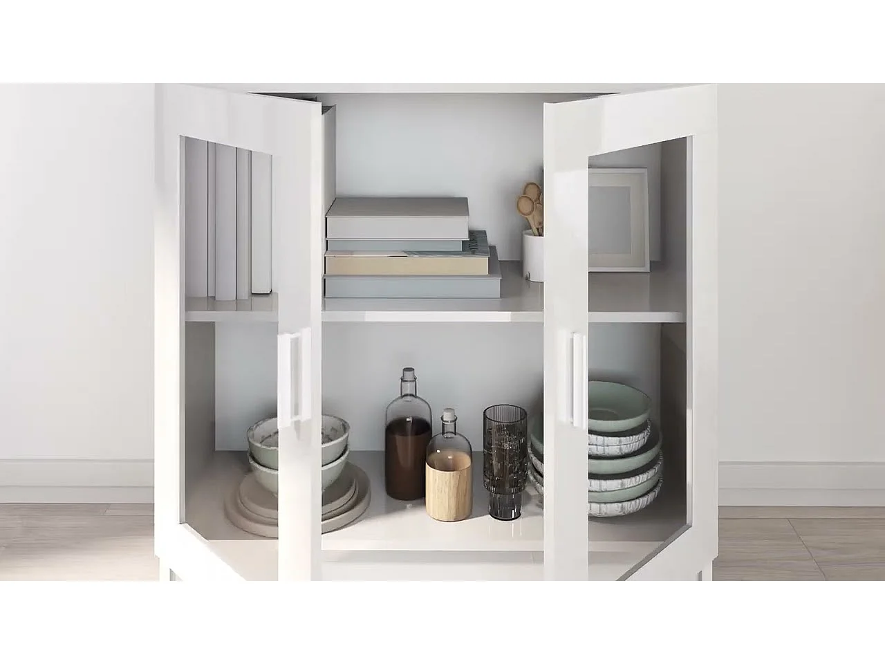 Vitrinekast 82,5x30,5x80 cm bewerkt hoogglans wit