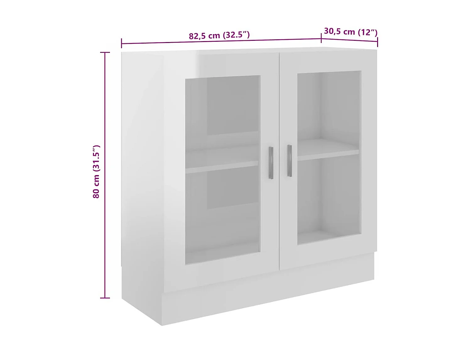 Vitrinekast 82,5x30,5x80 cm bewerkt hoogglans wit