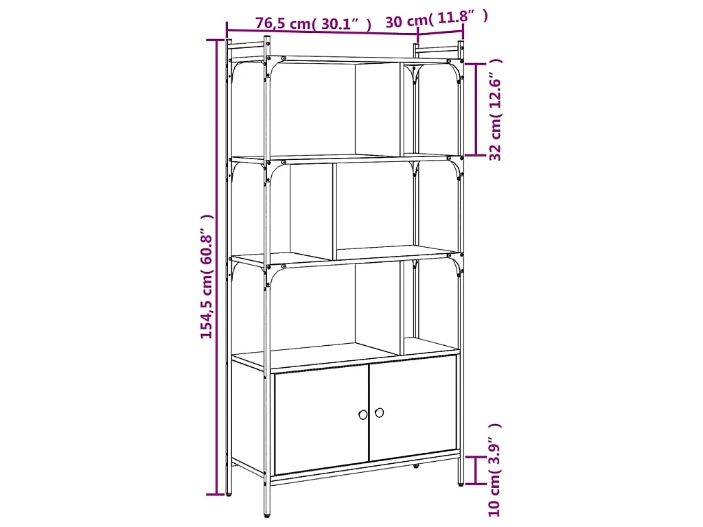 Bibliothèque avec portes chêne fumé 76,5x30x154,5 cm