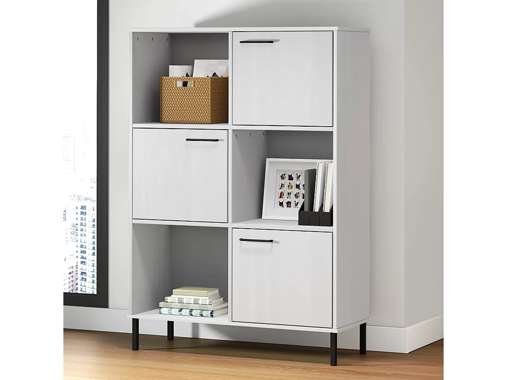 Bücherregal OSLO mit Metallbeinen Weiß 90x35x128,5cm Massivholz