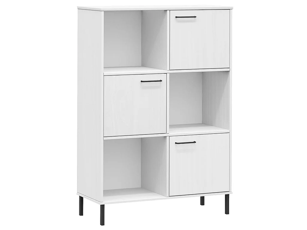 Biała Drewniana Biblioteczka OSLO z Metalowymi Nóżkami 90x35x128,5 cm - 6 Przegródek, Solidna i Elegancka
