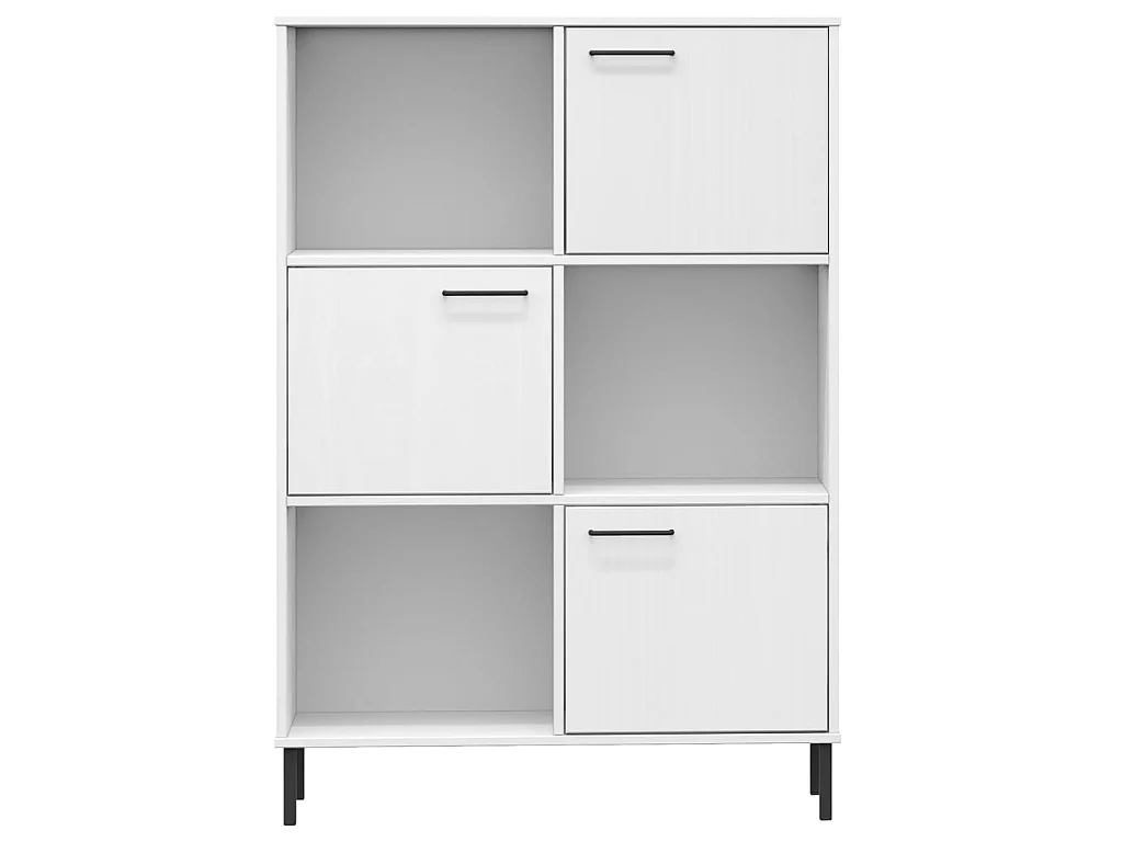 Biała Drewniana Biblioteczka OSLO z Metalowymi Nóżkami 90x35x128,5 cm - 6 Przegródek, Solidna i Elegancka