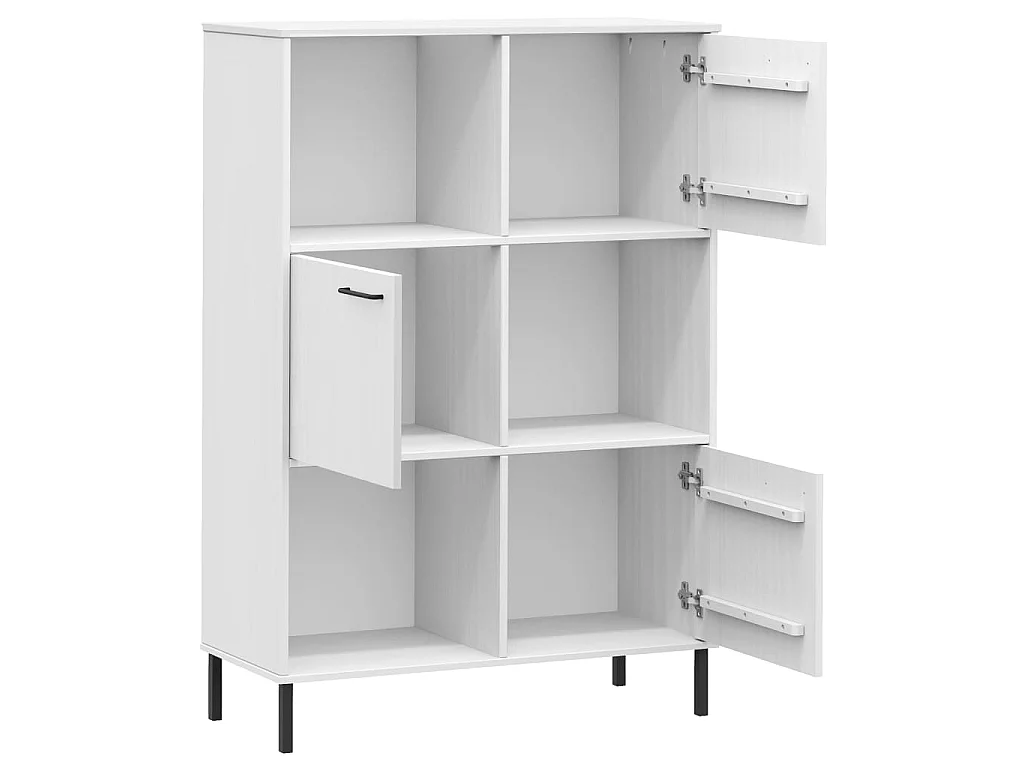 Biała Drewniana Biblioteczka OSLO z Metalowymi Nóżkami 90x35x128,5 cm - 6 Przegródek, Solidna i Elegancka