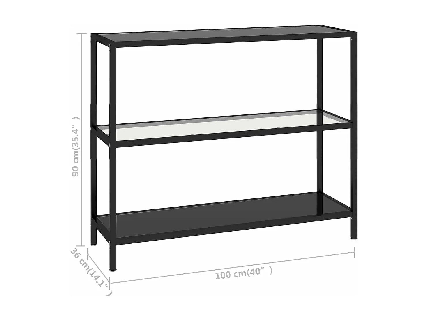 Scaffale Trasparente e Nero 100x36x90 cm in Vetro Temperato