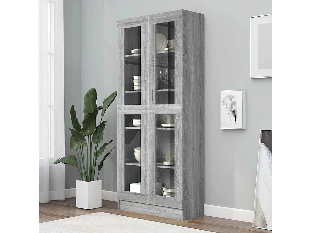 Vitrinenschrank Grau Sonoma 82,5x30,5x185 cm Holzwerkstoff