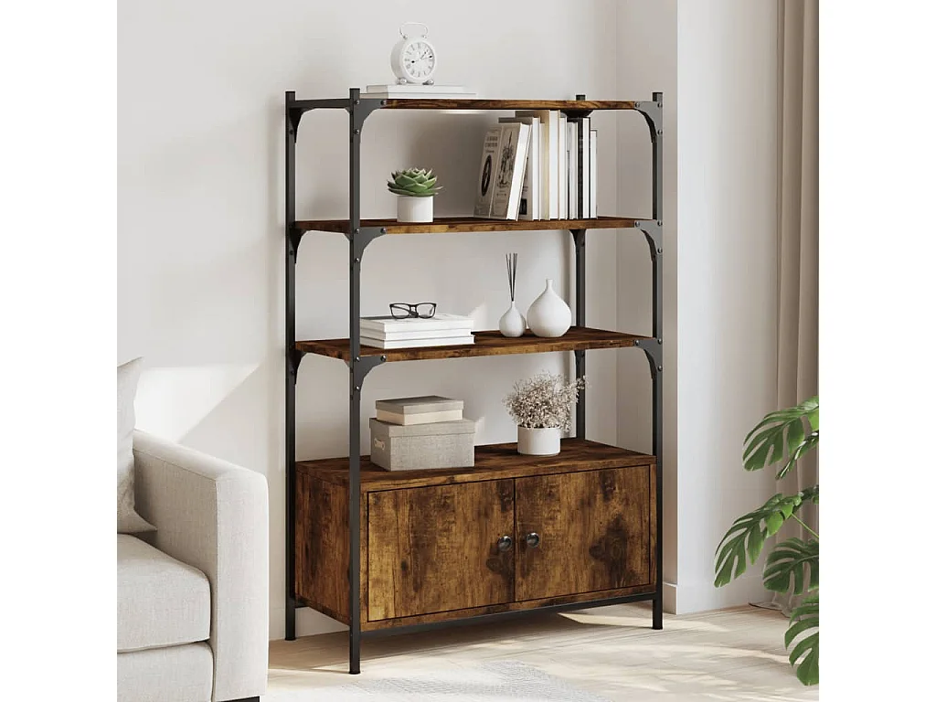 Bibliothèque à 3 niveaux chêne fumé 70x30x109,5 cm