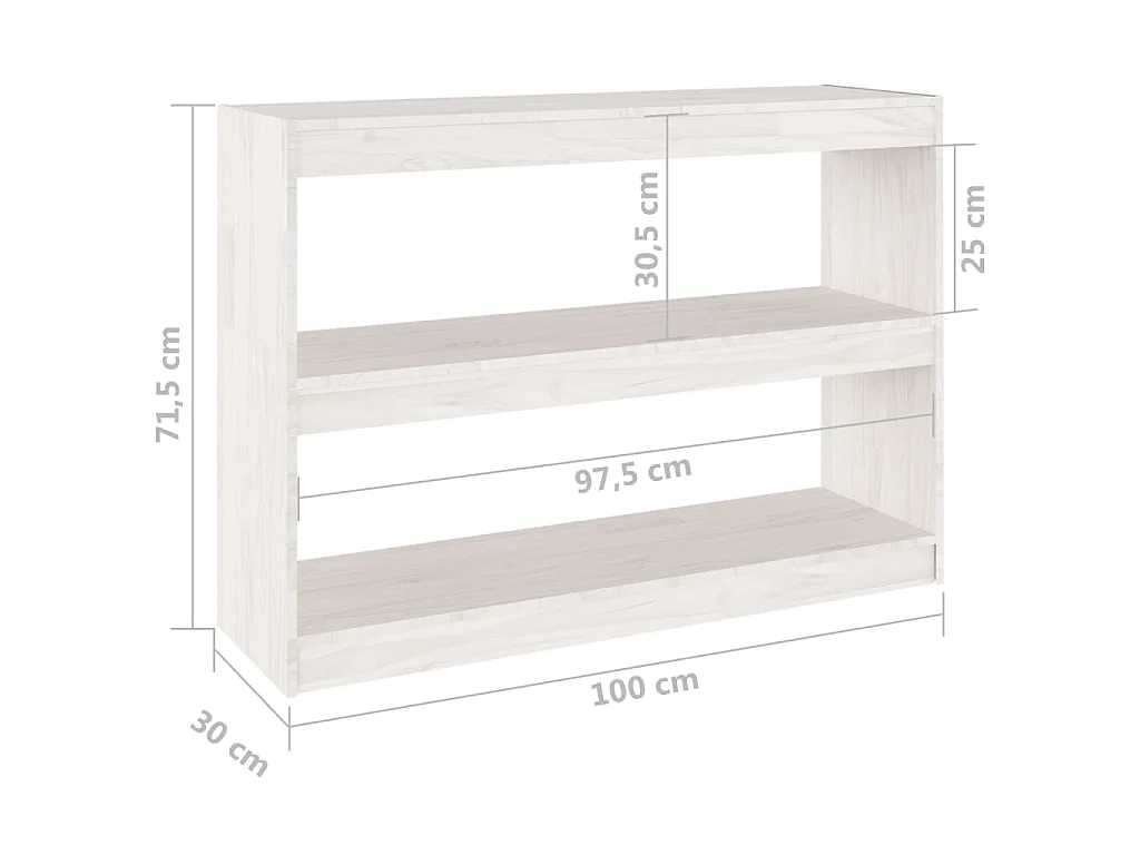 Boekenkast/kamerscherm 100x30x71,5 cm grenenhout wit