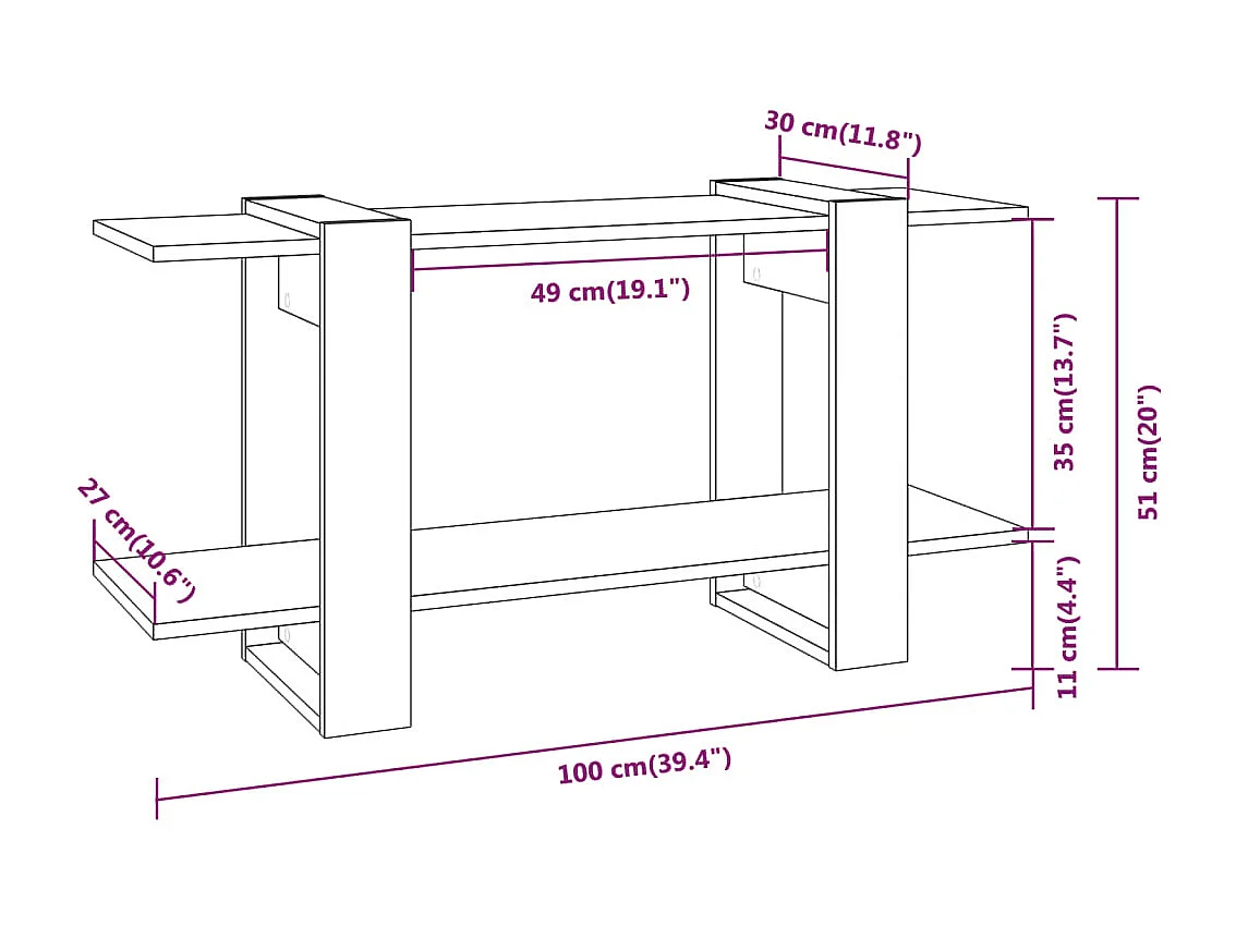 Boekenkast 100x30x51 cm bewerkt hout betongrijs