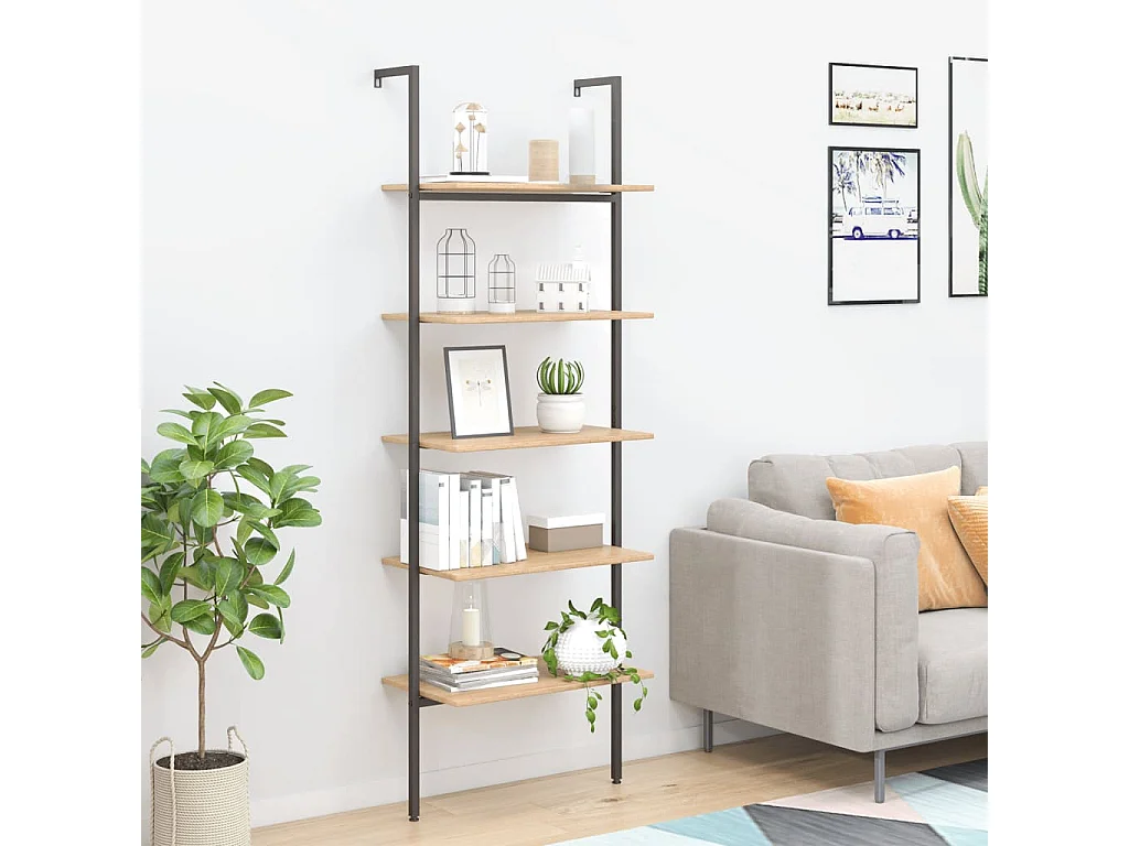 Ladderrek met 5 schappen 64x35x185 cm lichtbruin en zwart
