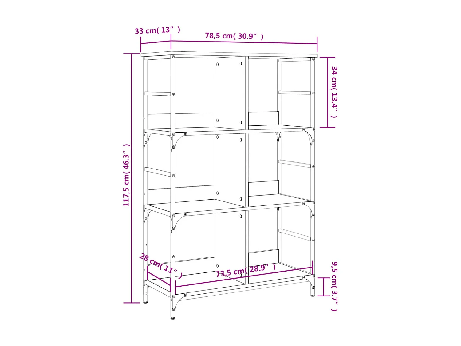 Bibliothèque sonoma gris 78,5x33x117,5 cm bois d'ingénierie