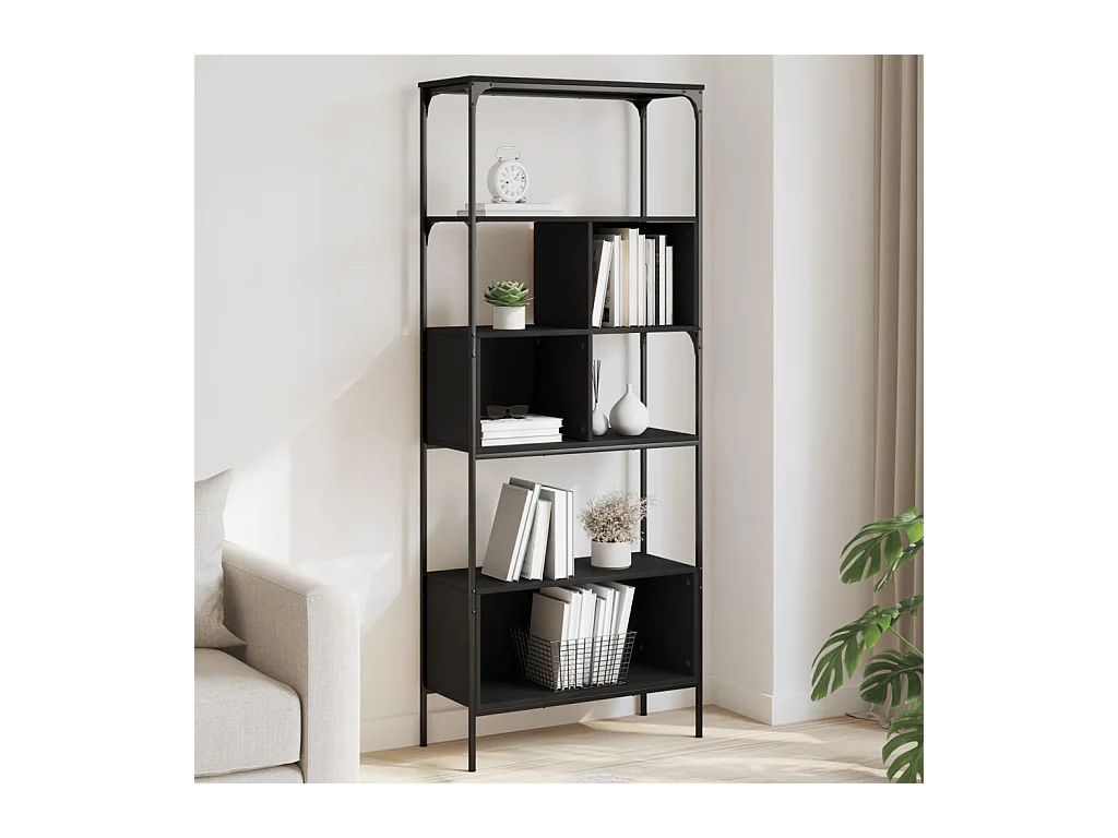 Libreria a 5 Ripiani Nera 76x33x188,5 cm in Legno Multistrato