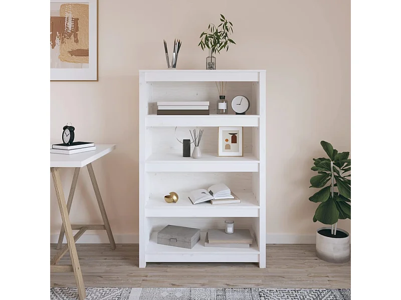 Estantería madera maciza de pino blanca 80x35x126 cm