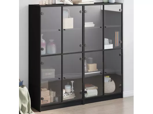 Kauf Unique Bücherschrank mit Türen Schwarz 136x37x142 cm Holzwerkstoff