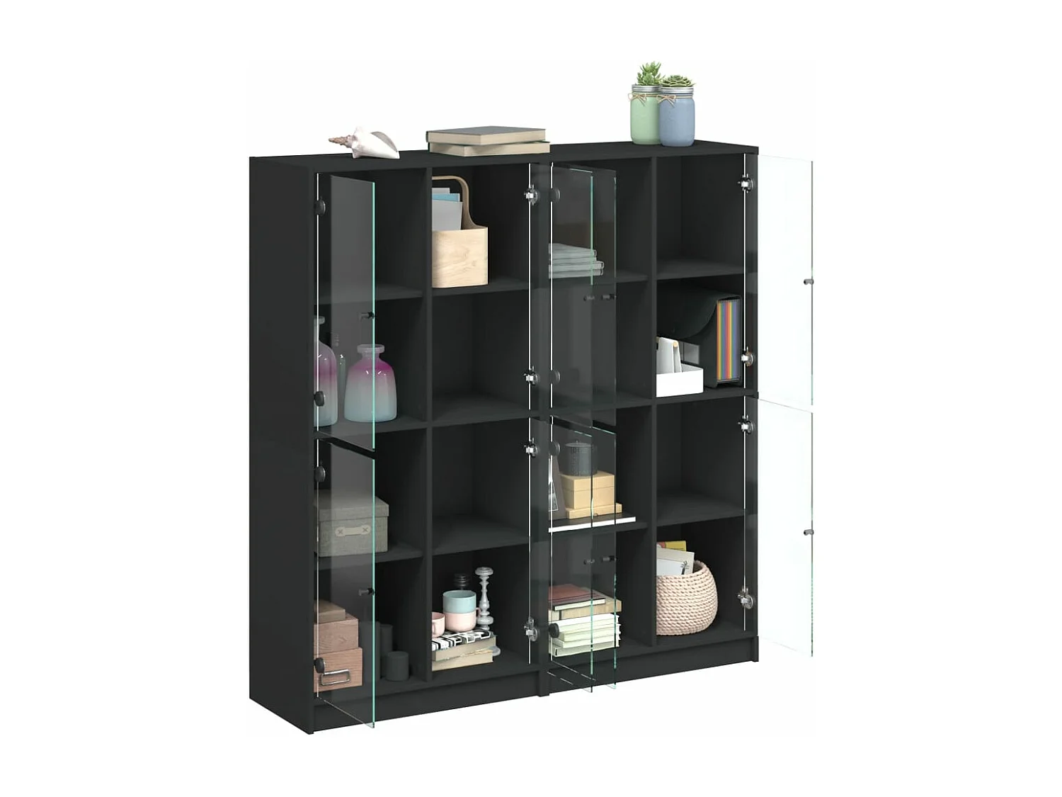 Bibliothèque avec portes noir 136x37x142 cm bois d'ingénierie