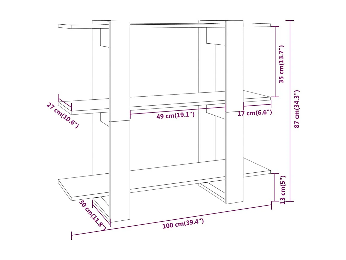 Estante/divisória 100x30x87 cm branco