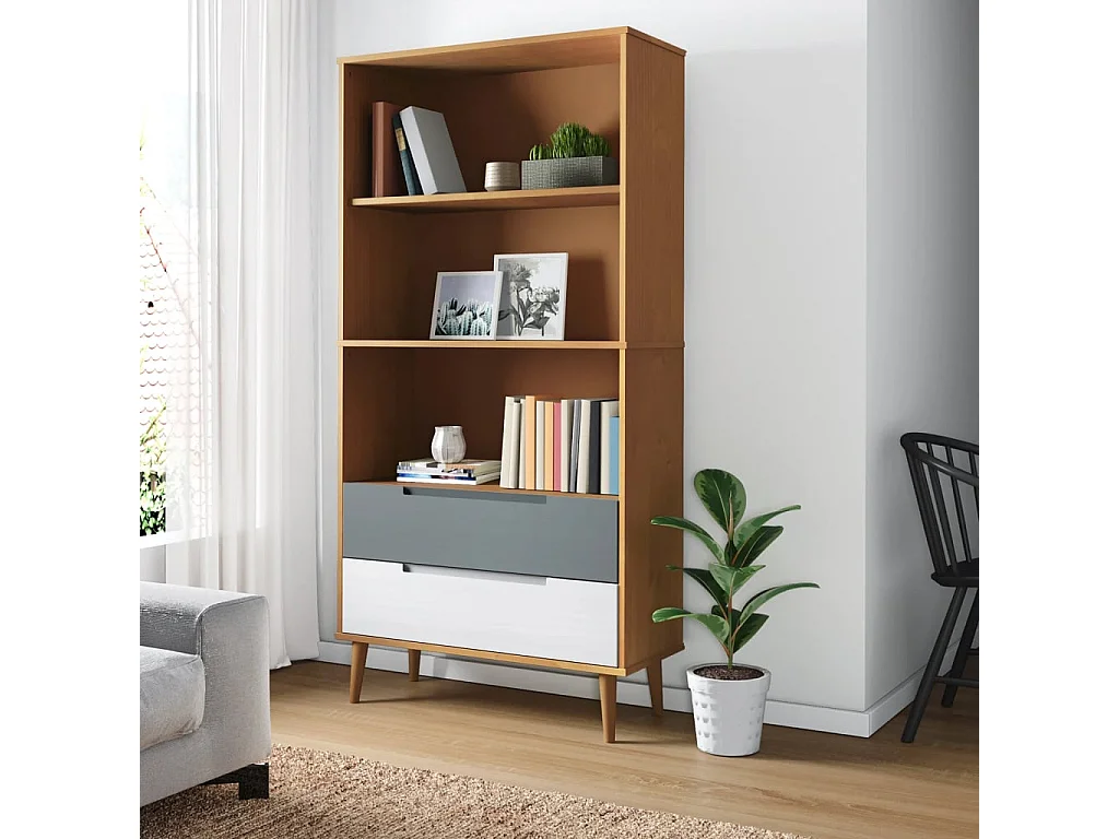 Bibliothèque MOLDE Marron 85x35x170,5 cm Bois massif de pin