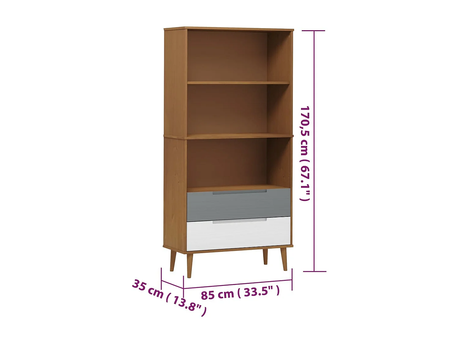 Bibliothèque MOLDE Marron 85x35x170,5 cm Bois massif de pin