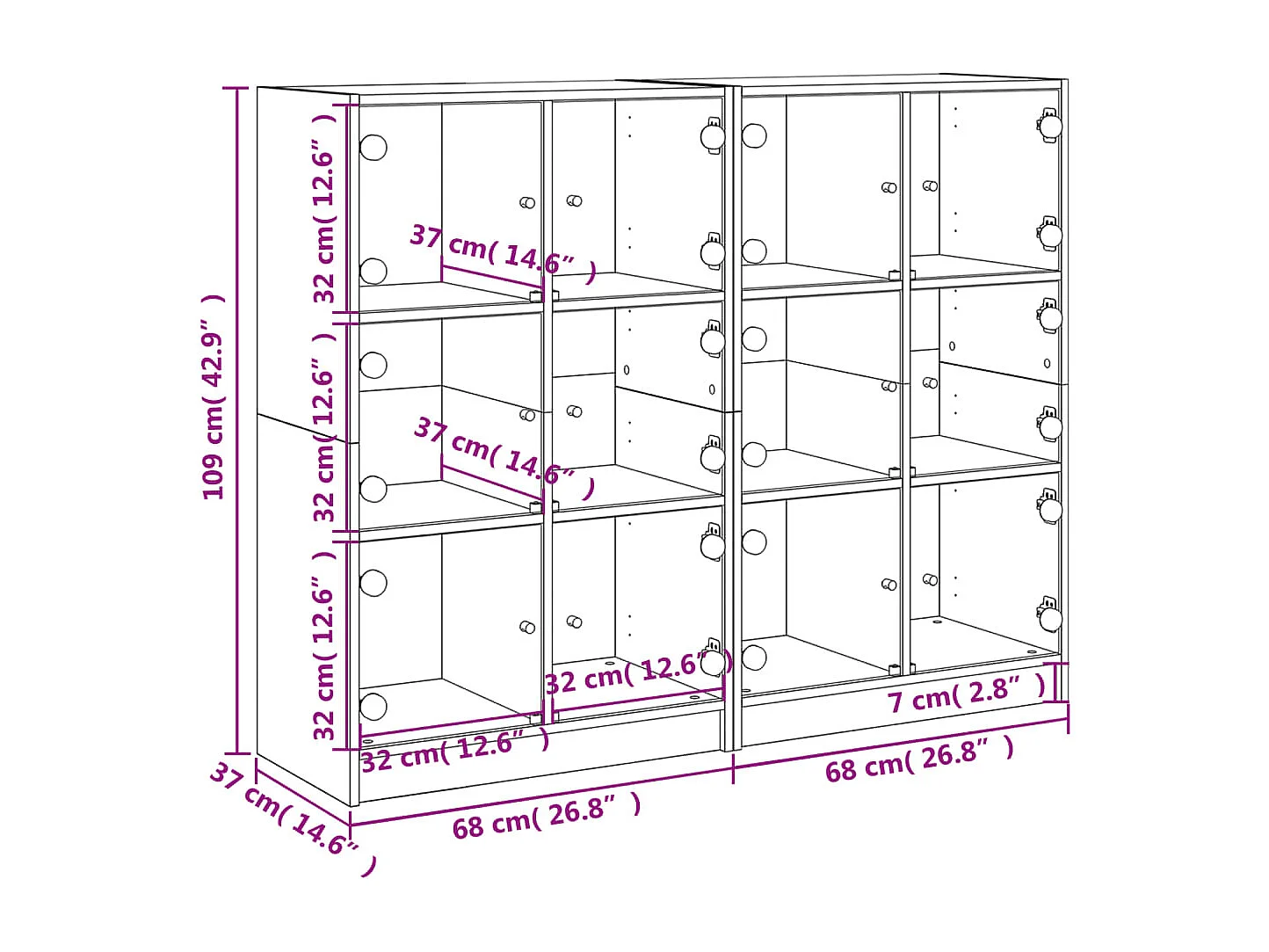 Estantería con puertas madera de ingeniería negro 136x37x109 cm