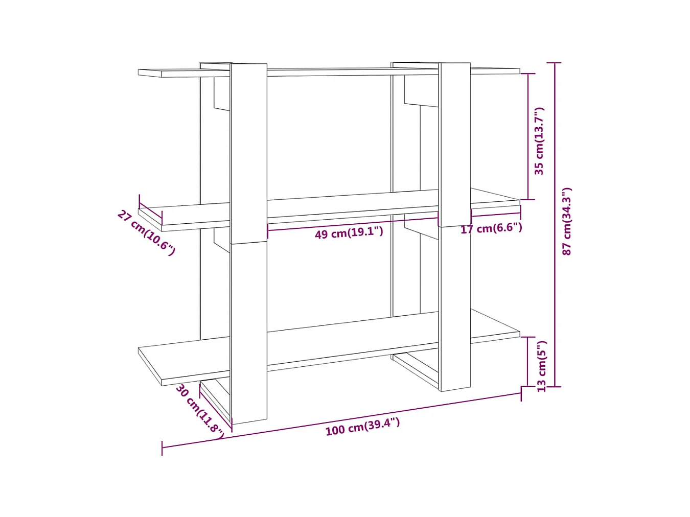 Boekenkast/kamerscherm 100x30x87 cm hoogglans wit